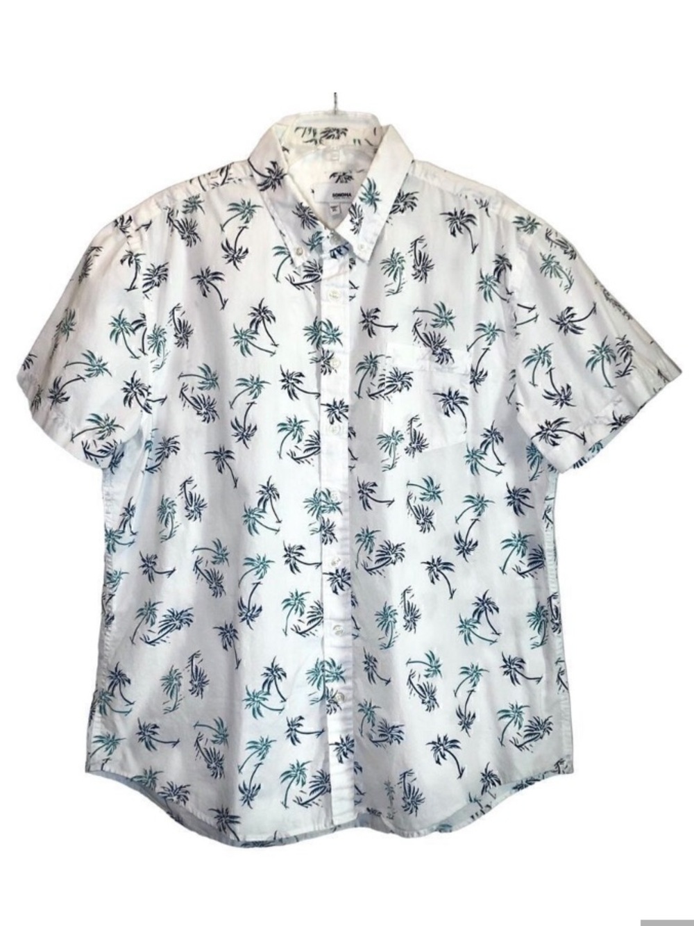 Sonoma Short Sleeve Palm Tree Print Shirt in White/Blue/Green Men’s XL